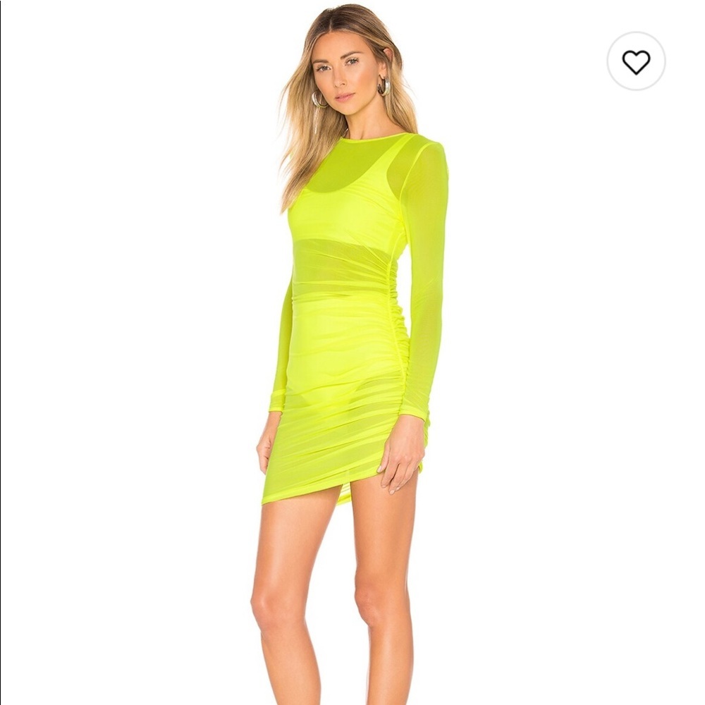 Superdown Angel Ruched Mesh Dress in Neon Green